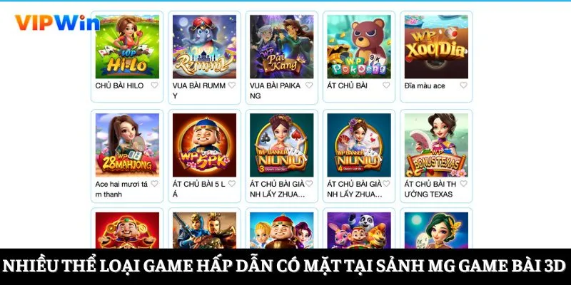 Nhiều thể loại game hấp dẫn có mặt tại sảnh MG Game Bài 3D