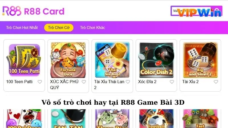 Vô số trò chơi hay tại R88 Game Bài 3D