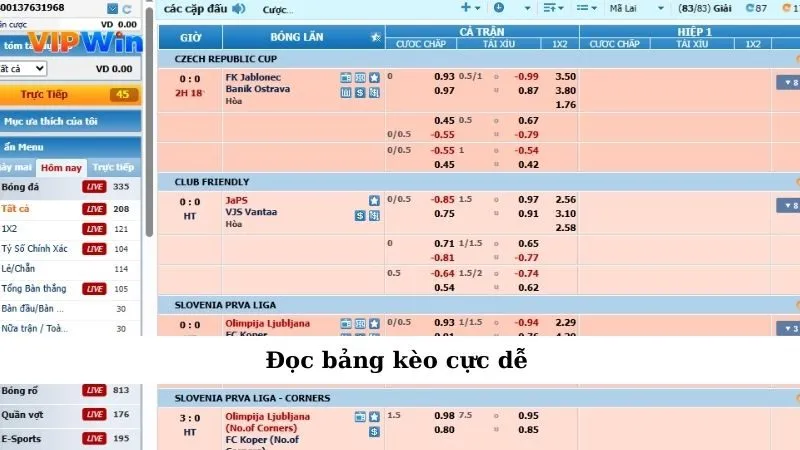 Đọc bảng kèo cực dễ